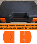 Two Pack Replacement Latches For Craftsman Tool Box Compatible With Craftsman Mechanical Tool Kits shown with tool box