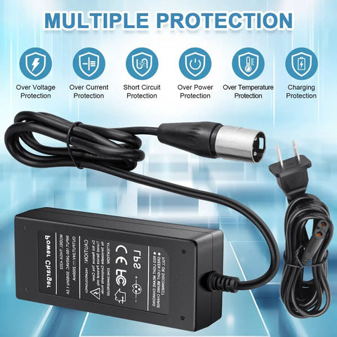 24V 2A 3 Pin XLR Electric Scooter Battery Charger For 24V Mobility Scooters AC 100 240V Input DC 24V 2A Output For Faster Charge LED Indicator Green For Charged Red For Charging Includes 3.9 Foot US Power Cord Short Circuit Protection