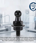 Four Pack 10mm Ball Studs With M8 Screws And Half Inch Long Shanks For Gas Struts Lift Supports Beefy Heavy Duty Mounting Kit In Black Zinc Alloy Universal Fit For Tight Spaces And Various Mounting Surfaces With Corrosion Resistant Finish, tested stud
