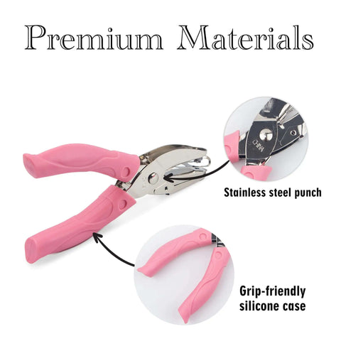 Star Shaped Handheld Paper Hole Punch With Soft Grip Pink Silicone Cover, features stainless steel construction for craft projects.