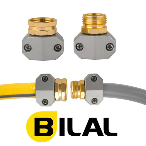 Aluminum Hose Repair Kit Set For 3/4 And 5/8 Inch Hoses With Male And Female End Fittings, shown with zinc clamp and screws
