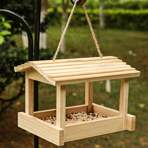 Outdoor Wooden Bird Feeder For Hangin Attracts Cardinals Finches Bluebirds Mealworm Ready Easy Clean With Hemp Rope