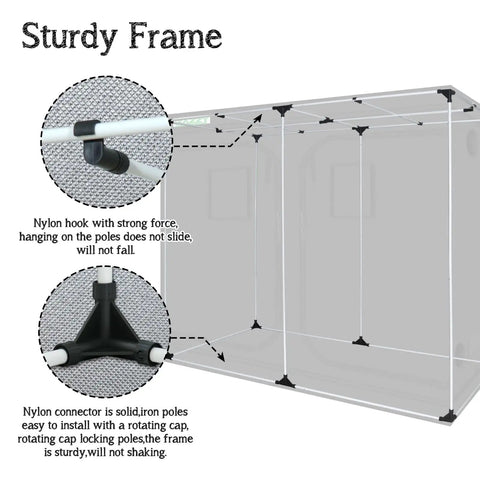 Heavy Duty 8x4 Grow Tent For Indoor Gardens, 96x48x78 Inch Hydroponic Indoor Grow Tent With Window, sturdy steel frame details