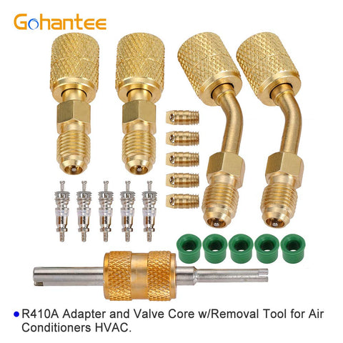 R410A Mini Split System Charging Vacuum Port Adapter Kit with SAE Flare Valve Core Remover and R134A Hose Gaskets