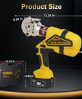 Heavy Duty Rechargeable Electric Wire Crimping Tool With Rotating Swivel Jaw And Complete Mold Kit Battery Powered showing product size dimensions.