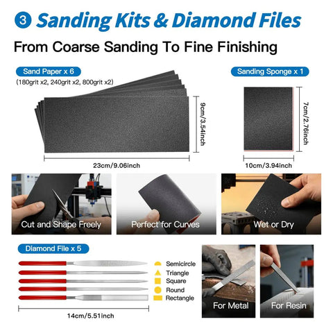 Beast 23 In 1 Deburring Kit with sandpaper, sanding sponge, diamond files for 3D printing, resin, PLA, plastic, metal use
