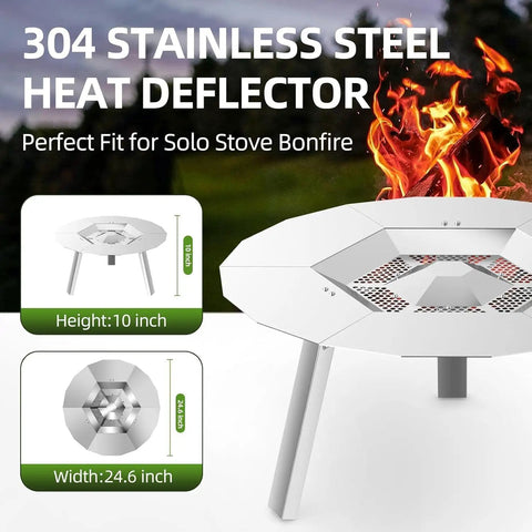 Heat Deflector Accessory For 19.5-Inch Bonfire With 3 Detachable Legs, Premium 304 Stainless Steel Shield That Cranks Warmth And Efficiency, Rust-Resistant Outdoor Fire Pit Upgrade