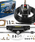 Beefed-Up 150HP Hydraulic Outboard Steering Kit for Single-Engine Boats, Built-In Two-Way Lock Cylinder, 26ft Hoses
