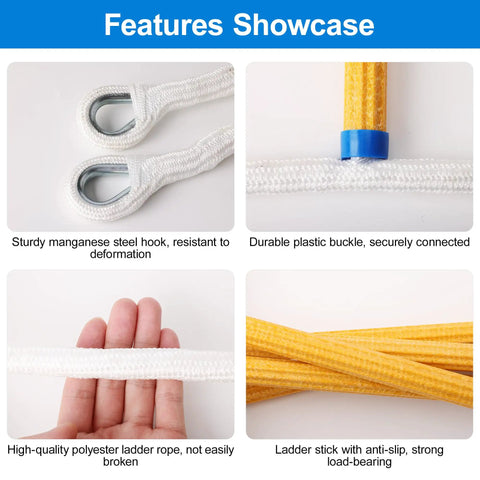 Features of 16 Foot Fire Escape Ladder For Two Story Buildings With Flame Resistant Rope Emergency Ladder For Second Floor Rescue Portable Heavy Duty Hooks