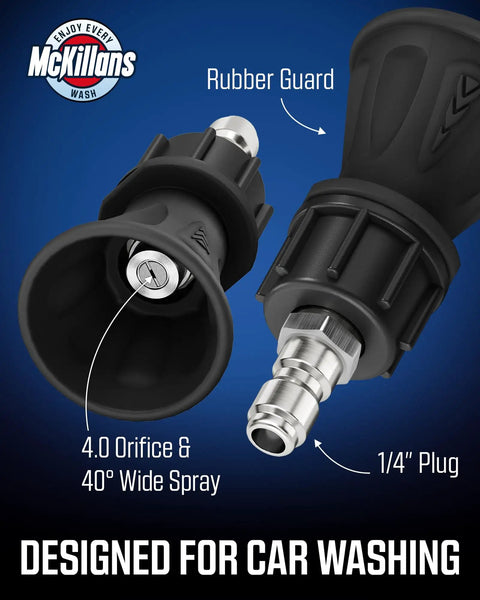 40 Degree Pressure Washer Nozzle With Stainless Steel Internals And Rubberized Guard For Scratch Free Rinsing, Orifice 4.0