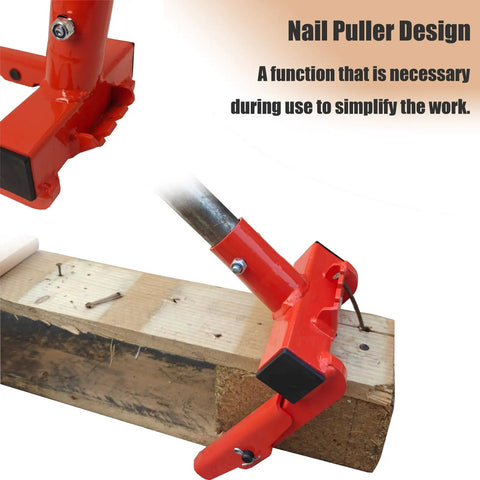 Pallet Buster Tool Head Only No Handle With Nail Remover And Locking Screw For Quick Pipe Handle Attachment Fits 1 Inch Nominal Diameter Pipe on wood board