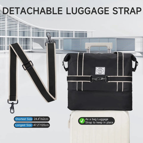 Travel Duffle Bag For Weekender And Overnight Carry On Waterproof Foldable Gym Luggage With Wet Compartment Detachable Strap