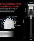 Diagram of Three In One 18 Inch BBQ Grill Brush And Scraper Kit with measurements and brush details.