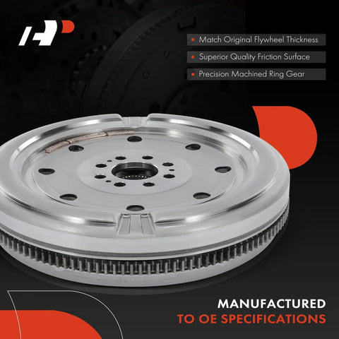 Heavy Duty Dual Mass Flywheel Plug And Play Swap Fits Audi A3 A3 Quattro And VW Jetta Cc Beetle Eos Gti 2 0L Engine Oem Replacement 06J10526 close-up view of flywheel with a friction surface