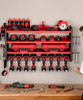 Power Tool Organizer Wall Mount 4 Layer Storage Rack With 8 Drill Holders Side Pegboards And Tool Hooks For Garage Workbench And Workshop Storage Easy Access And Neat Setup For Your Home Shop holding various tools