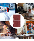 Heavy Duty Air Grinder Sandpaper Discs Combo Pack With Eight Hole Rectangular Base Design For Wood And Metal Grinding used in workshops.