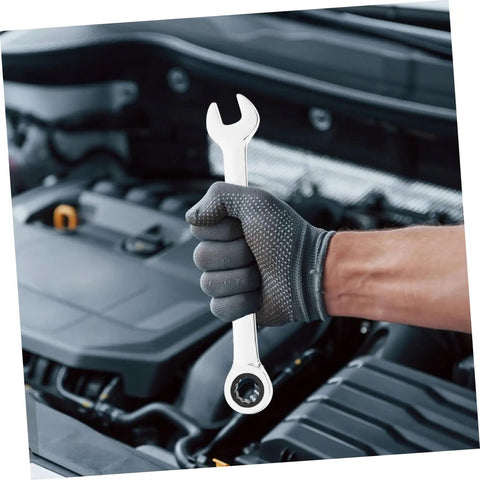 Worker using Compact Metric Ratcheting Wrench Set With Offset Mini Wrenches 12 Piece Swivel Head Handy Tools Kit For Tight Spots Durable Steel Spanner Tools For Home Garage And Auto Maintenance in engine maintenance