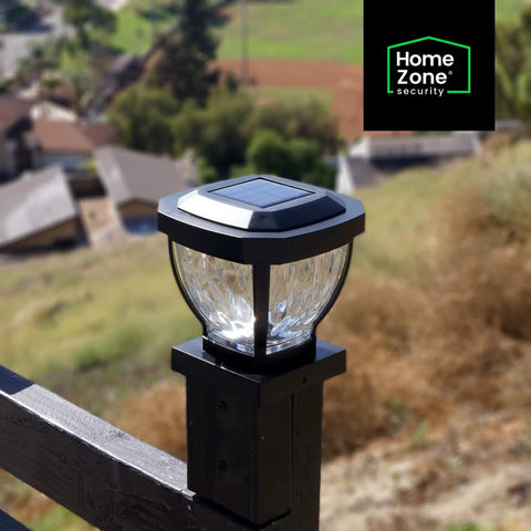 Solar Post Cap Lights With Decorative Glass LED Outdoor Post Lighting For Three And A Half Inch Posts Black Two Pack Weatherproof