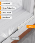 Installed white foam wedge window seal strip, self-adhesive draft stopper for doors and windows