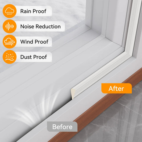 Installed white foam wedge window seal strip, self-adhesive draft stopper for doors and windows