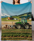 Milk Farm Flannel Throw Blanket 55x70 Inch Cozy Soft Lightweight Plush with farm and tractor design