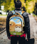 Man wearing Sunny Grass Pet Duo Printed Unisex Backpack Large Capacity With Durable Polyester Breathable Comfort Easy Clean Zipper