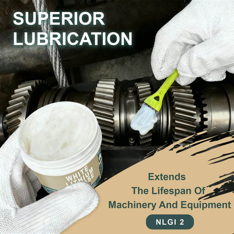 White Lithium Based Grease For Garage Door Tracks, Hinges And Sliding Mechanisms, Bearings And Gears Lubricant For Automotive, Marine, Industrial And Household Use, Heavy Duty EP Performance, NLGI Grade 2, 5 Oz shown with gears