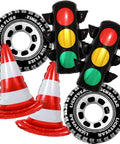 Lit Race Car Party Balloon Arch Kit With Traffic Light Balloons, Traffic Cone Balloons, and Tire Balloons for Boys' Birthday