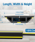 10 Foot Floor Cable Cover Protector Pro Grade Heavy Duty PVC Duct dimensions and installation view