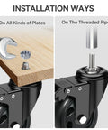 Dead Nuts Heavy Duty 5 Inch Swivel Caster Wheels With Locking Brakes Set Of 4 Furniture Casters installation options on wood and pipe.