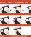 Installation diagram of 2-In-1 Rivet Gun And Rivet Nut Adapter Kit For Cordless Drills showing step-by-step guide with images.