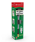 Heavy Duty Brass Shank Universal Toilet Fill Valve With Smooth Water Adjustment Dial And Preinstalled Washer For Real Quick Zero Hassle Swap Job In Matte Black Finish, displayed on packaging.