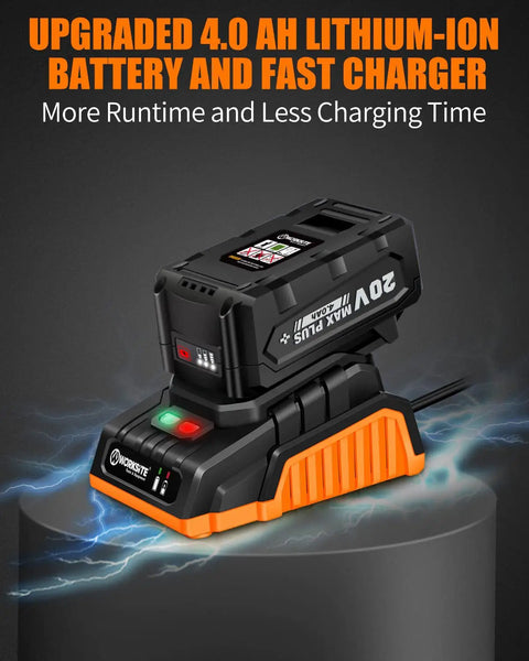 Cordless 4-1/2 Inch Angle Grinder Kit With 9000 RPM 4-Pole Motor, 4.0Ah Battery And Charger Included, Includes Cutting Wheels, Grinding Wheels, Flap Discs, And Adjustable Auxiliary Handle For Smooth Metal, Tile, And Concrete Cutting