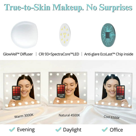 Hollywood Vanity Tabletop Makeup Mirror With USB Powered Dimmable LED Lights Touch Sensor Controls 12 LEDs For Daylight And Warm Settings Crystal Clear Reflection For Flawless Makeup Glam Ready
