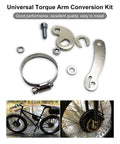 Torque Arm Conversion Kit For Electric Bicycles M14 Shaft Fit Universal Torsion Arm Safety Upgrade For E Bikes Durable Steel Build With Easy Install And Real Solid Shaft Protection, steel torque arm kit with clamp and bike wheel install