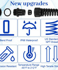 4 Pack NPT One Half Inch Waterproof Cable Glands For Six To Twelve Millimeter Cables, Adjustable Strain Relief Bushing, Nylon Body, Keeps Your Wiring Dry, Sealed And Protected Anywhere. Black NPT 1/2 nylon cable gland set