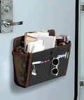Heavy Duty RV Wall Organizer With Adhesive Pockets on camper door, holding travel essentials, large capacity storage solution