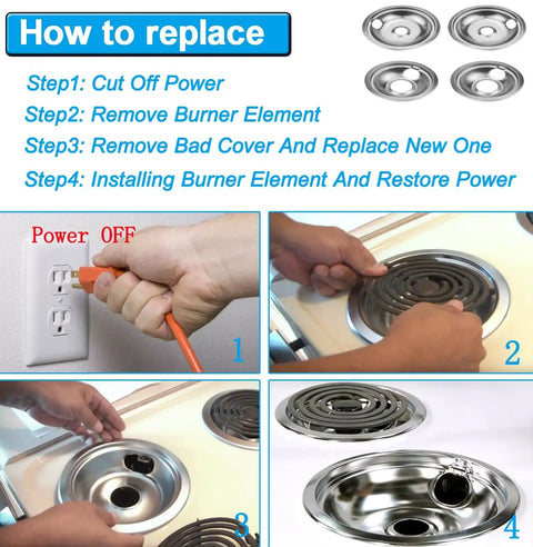 Electric Stove Drip Pan Covers Replacement For W10278125 4 Pack installation steps for plug-in cooktops