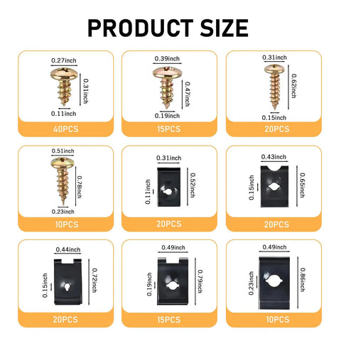 170 Piece Car U Clips And Screw Kit With 9 Sizes Universal Auto Fasteners For Dash Door Panels And Interior Replacement