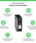 Homeline Tandem Circuit Breaker 20 Amp Dual Single Pole With 10kA Interrupt Rating, Easy Plug On Design For Homeline Loadcenters