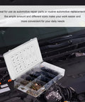 Shop Grade 170 Piece Auto Trim U Clip And Screw Kit With Nine Size Galvanized U Nuts organized in clear storage box on engine bay.