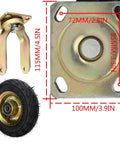 Heavy Duty Pneumatic Rubber Castor Wheel Set Of Four With Two Swivel And Two Directional Casters For Industrial Carts Rock Solid Silent Cruising Shock Absorbing 8 Or 10 Inch No Fuss Setup showing caster mounting and wheel detail.