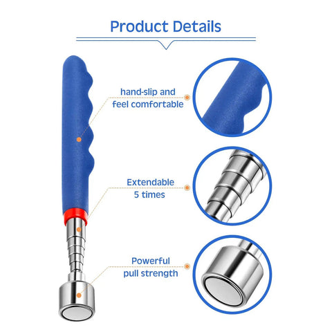 Extendable Magnetic Pickup Tool With 20 Lbs Lift 30 Inch Telescoping Magnet Stick featuring cushioned grip and stainless steel
