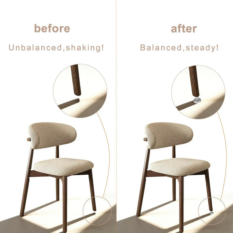 Comparison of chair before and after using Heavy Duty Adjustable Furniture Levelers With Anti Wobble Feet For Tables Chairs Cabinets Sofas