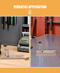 Two Sets Professional V Slot Bench Clamps For Woodworking And Metal Projects With Heavy Duty Installation Tools on a workbench.