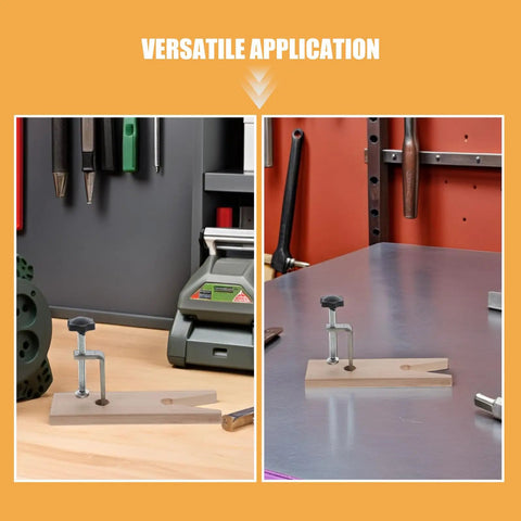 Two Sets Professional V Slot Bench Clamps For Woodworking And Metal Projects With Heavy Duty Installation Tools on a workbench.