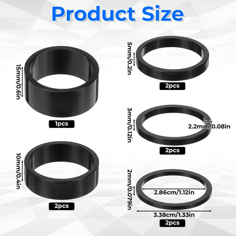 9Pcs Bike Stem Spacers Set Aluminum Alloy Headset Spacers For 1 1/8 Inch Stems Includes 15mm 10mm 5mm 3mm 2mm Heights