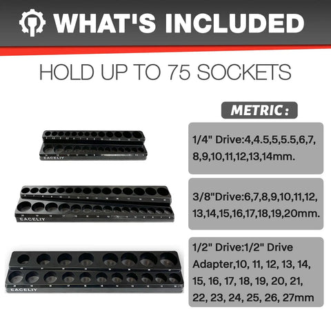 Shop Pro Magnetic Socket Organizer Set Keeps Your Setup Tidy Stores Up To Seventy Five Metric Sockets In 1/4 1/2 And 3/8 Sizes Black Abs Frame Oil Resistant Heavy Duty Solution