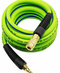 Coiled Hybrid Air Hose 3/8 Inch By 25 Feet, 300 PSI Heavy Duty And Lightweight, Kink Resistant, Green And Blue with 1/4 Inch Fittings
