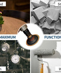 Collage showing uses of Two Inch Sanding Discs For Die Grinder, 70 Pc Set With One Quarter Inch Quick Change Holder on wood, stone, iron, and wall surfaces.